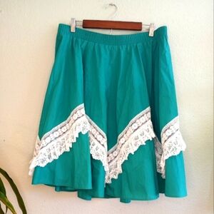 Vintage 70s San Francisco Partners Boho Hippie Turquoise Blue White Lace Skirt M